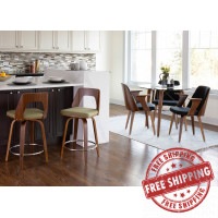 Lumisource B24-TRILOR WLGN2 Trilogy Mid-Century Modern Counter Stool in Walnut and Green Fabric - Set of 2
